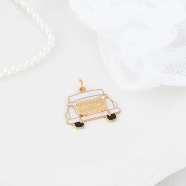18K Gold PVD Stainless Steel Just Married Car Charm- gold studio 