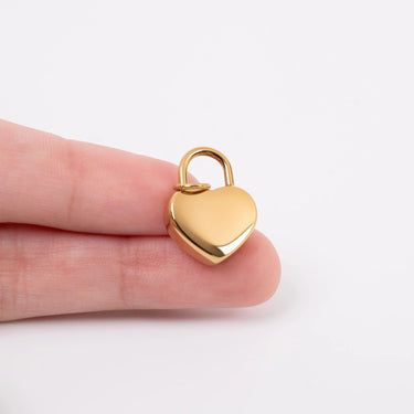 18K Gold PVD Stainless Steel Heart Lock Charm- scale shot 