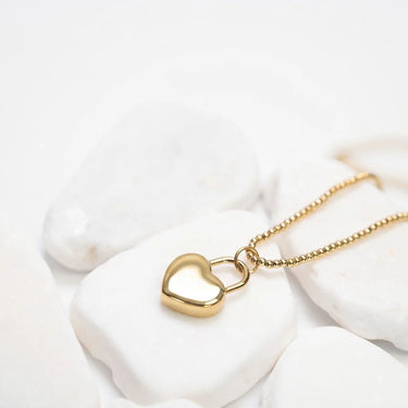 18K Gold PVD Stainless Steel Heart Lock Charm- gold studio 