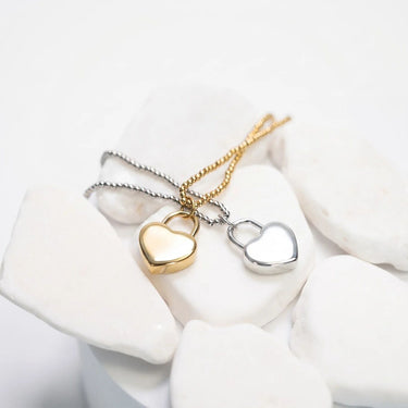 18K Gold PVD Stainless Steel Heart Lock Charm- gold and silver studio 