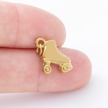 18K Gold PVD Stainless Steel Roller Skate Charm- scale shot