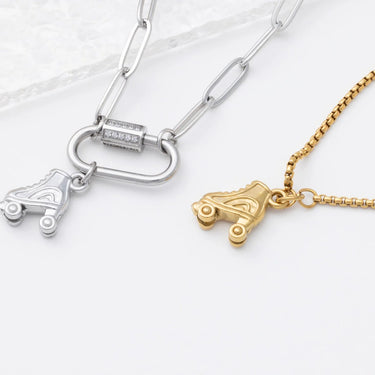 18K Gold PVD Stainless Steel Roller Skate Charm- gold and silver studio 