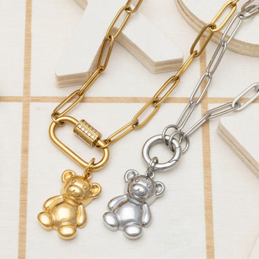 18K Gold PVD Stainless Steel Teddy Bear Charm- gold and silver studio 