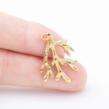 18K Gold PVD Stainless Steel Coral Charm- gold scale shot 