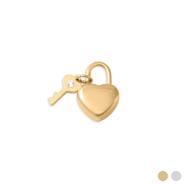 18K Gold PVD Stainless Steel Heart Lock and Key Charm- gold main 