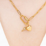 18K Gold PVD Stainless Steel Heart Lock and Key Charm- gold model 