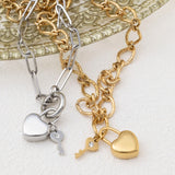 18K Gold PVD Stainless Steel Heart Lock and Key Charm- gold and silver studio 