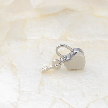 18K Gold PVD Stainless Steel Heart Lock and Key Charm- silver studio 
