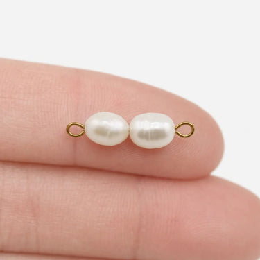 Gold  Double Freshwater Pearl Connector Charm- scale shot 