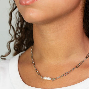 Silver Double Freshwater Pearl Connector Charm