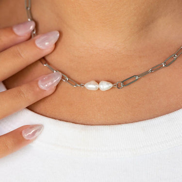 Silver Double Freshwater Pearl Connector Charm
