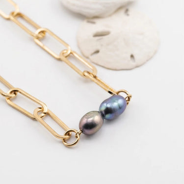 Gold Double Black Pearl Charm Connector Charm