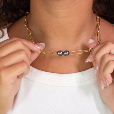 Gold Double Black Pearl Charm Connector Charm