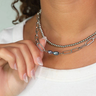 Silver Double Black Pearl Charm Connector Charm