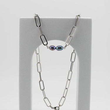 Silver Double Black Pearl Charm Connector Charm