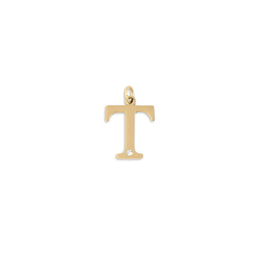 18K Gold PVD Stainless Steel Letter with Crystal Charm 15mm -T