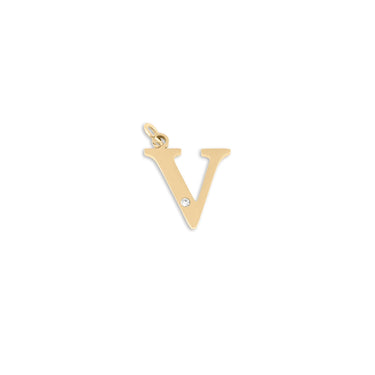 18K Gold PVD Stainless Steel Letter with Crystal Charm 15mm -V