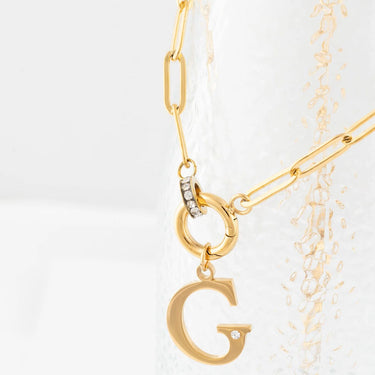 18K Gold PVD Stainless Steel Letter with Crystal Charm 15mm -Gold studio 