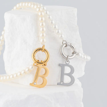 18K Gold PVD Stainless Steel Letter with Crystal Charm 15mm - Gold and silver studio 