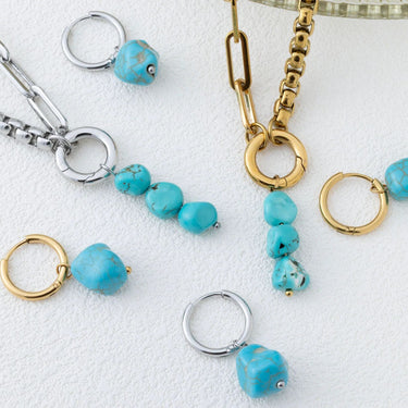 Gold and Silver Triple Turquoise Stone Charms with Turquoise earrings