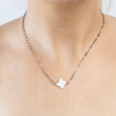 Silver Floral Glass Pearl Connector Charm