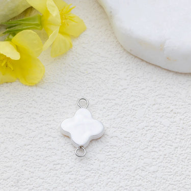 Silver Floral Glass Pearl Connector Charm