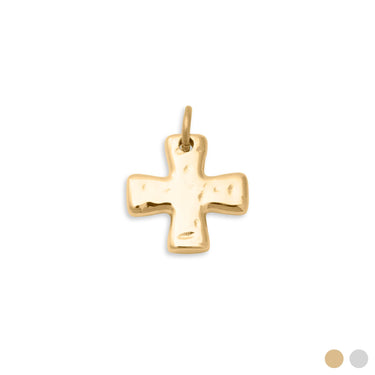 18K Gold PVD Stainless Steel Textured Gold Cross Charm- gold main 