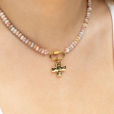 18K Gold PVD Stainless Steel Textured Gold Cross Charm- gold model 