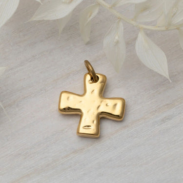 18K Gold PVD Stainless Steel Textured Gold Cross Charm- gold studio 
