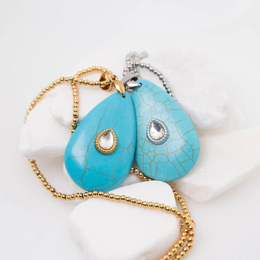 18K Gold PVD Stainless Steel Turquoise Teardrop Charm- gold and silver studio 