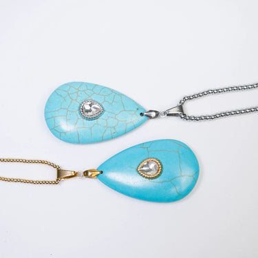 18K Gold PVD Stainless Steel Turquoise Teardrop Charm- gold and silver studio 