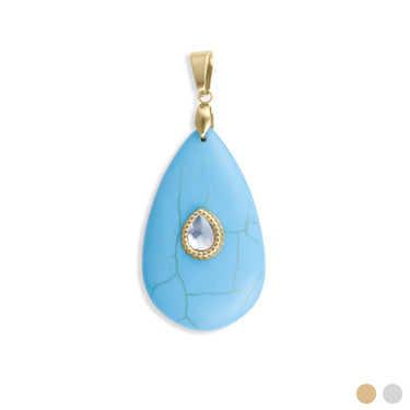 18K Gold PVD Stainless Steel Turquoise Teardrop Charm- gold main 