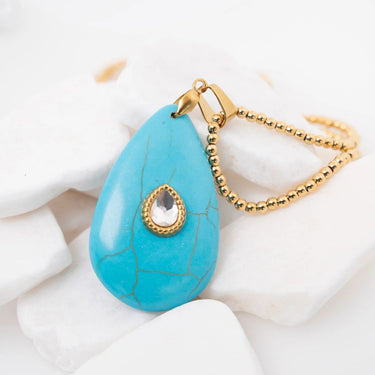 18K Gold PVD Stainless Steel Turquoise Teardrop Charm- gold studio 