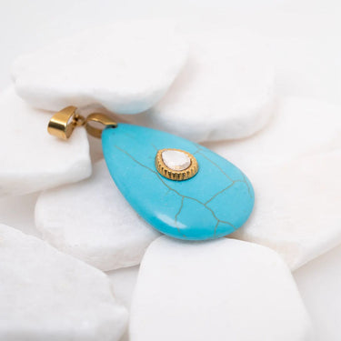 18K Gold PVD Stainless Steel Turquoise Teardrop Charm- gold studio 
