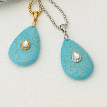 18K Gold PVD Stainless Steel Turquoise Teardrop Charm- gold and silver studio 