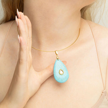 18K Gold PVD Stainless Steel Turquoise Teardrop Charm- gold model 