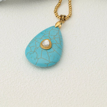 18K Gold PVD Stainless Steel Turquoise Teardrop Charm- gold studio 