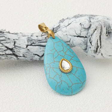 18K Gold PVD Stainless Steel Turquoise Teardrop Charm- gold studio 