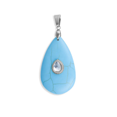 18K Gold PVD Stainless Steel Turquoise Teardrop Charm- silver main 