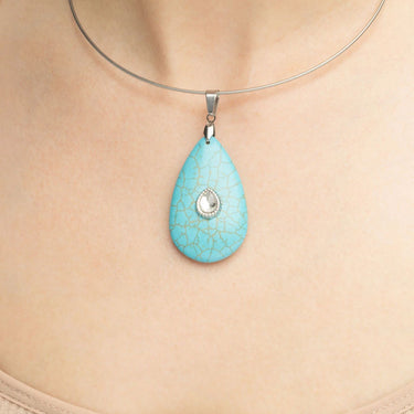 18K Gold PVD Stainless Steel Turquoise Teardrop Charm- silver model 