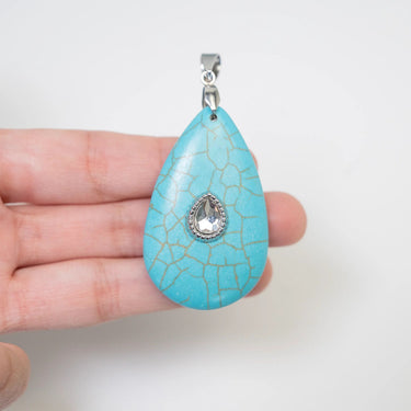 18K Gold PVD Stainless Steel Turquoise Teardrop Charm- silver scale shot 