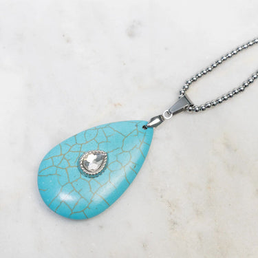 18K Gold PVD Stainless Steel Turquoise Teardrop Charm- silver studio 