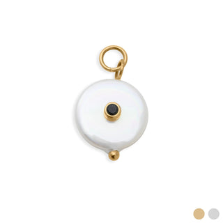 18K Gold PVD Stainless Steel Glass Pearl with Stone Charm- gold main 