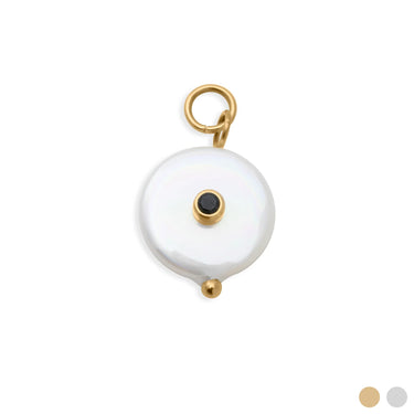 18K Gold PVD Stainless Steel Glass Pearl with Stone Charm- gold main 