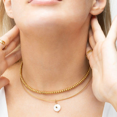 18K Gold PVD Stainless Steel Glass Pearl with Stone Charm- gold model 