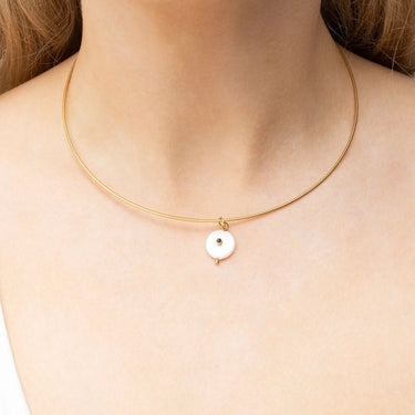 18K Gold PVD Stainless Steel Glass Pearl with Stone Charm- gold model 