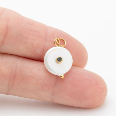 18K Gold PVD Stainless Steel Glass Pearl with Stone Charm- gold scale 