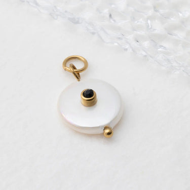18K Gold PVD Stainless Steel Glass Pearl with Stone Charm- gold studio 