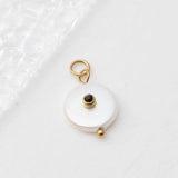 18K Gold PVD Stainless Steel Glass Pearl with Stone Charm- gold studio 