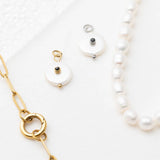 18K Gold PVD Stainless Steel Glass Pearl with Stone Charm- gold and silver studio 